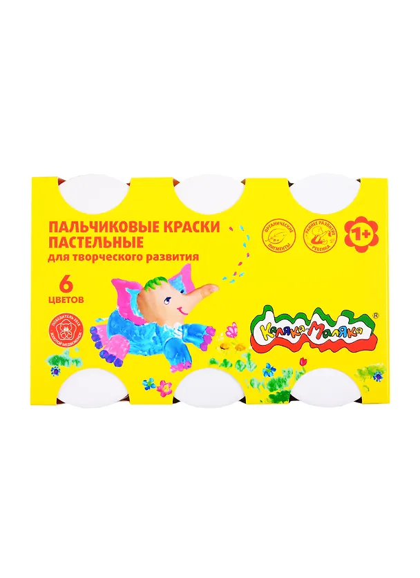 Краски пальчиковые 06цв 60мл, пастельные цвета, Каляка-Маляка 257138 — 2