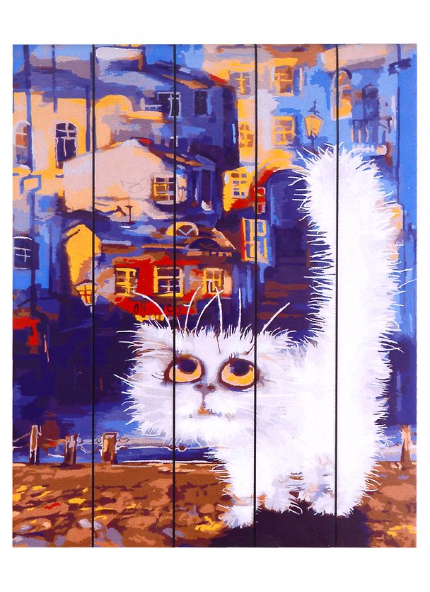 Рисование по дереву. Котик на крыше дома 2892370 — 1