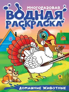 Многоразовая водная раскраска с чёрным контуром. Домашние животные