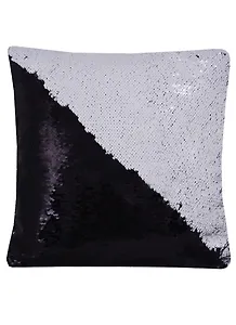 Подушка с пайетками белая с черным (Р3417) (37х37)