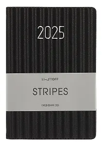 Ежедневник дат. 2025г. А5 176л "Stripes" черный, 7Б, тв.переплет, иск.кожа, тисн.фольгой, тонир.блок, скругл.углы, ляссе, инд.уп