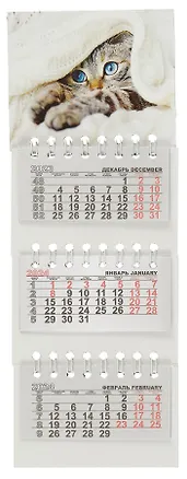 Календарь квартальный 2024г 82*230 "Котенок в пледе" на магните 3007836