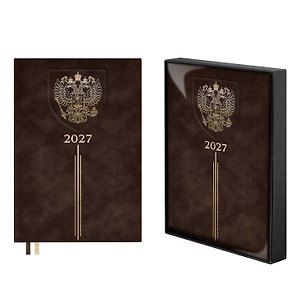 Ежедневник дат. 2027г. А5 176л "Тиволи" коричневый, кожзам, тв.переплет, тисн.фольгой, офсет, 3D-дизайн, справ.мат-лы, 2 ляссе, инд.уп 3174913