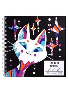 Скетчбук 195*195 80л "Яркий кот" белый офсет, 100г/м2, тв.обложка, широкая евроспираль