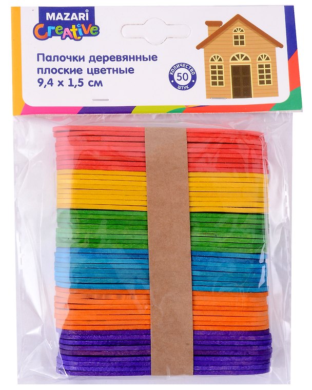 Палочки деревянные плоские цветные 9,4х1,5 см, 50 штук 3018813 — 1