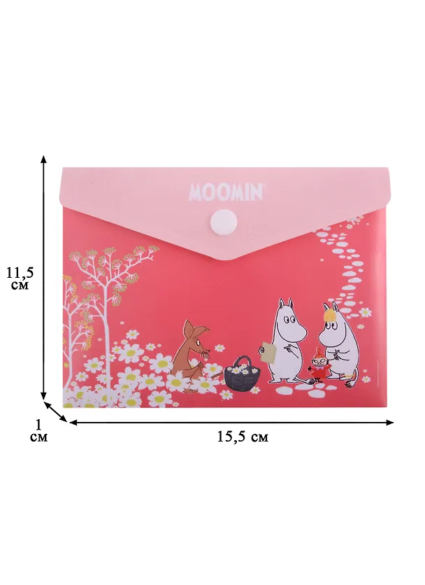 Папка -конверт «MOOMIN. Муми -тролль и Фрекен Снорк на цветочной поляне» А6 на кнопке 262976 — 2
