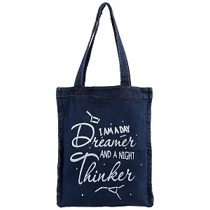 Сумка-шоппер джинсовая на молнии I am a day dreamer (40*33см) (темно-синий)
