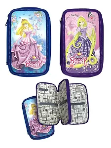 Пенал школьный 3отд. "Прекрасные принцессы" лам.картон, серебро, КанцБург