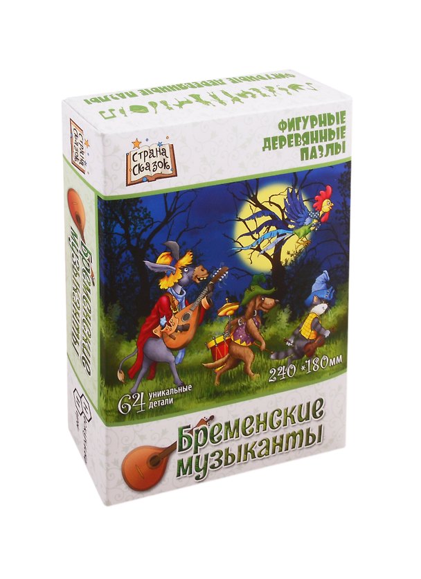 Фигурный пазл «Бременские музыканты» 64 элемента, дерево, Нескучные игры 2803726 — 1