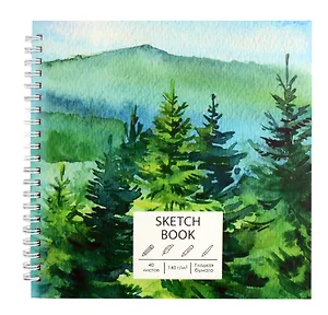Скетчбук 195*195 40л "Акварельный пейзаж" белый офсет, 140г/м2, тв.обложка, евроспираль