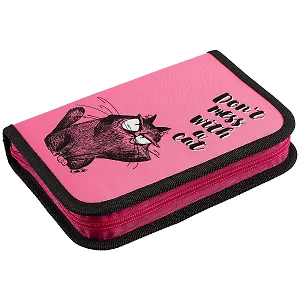 Пенал школьный 1отд. " КРЭЙЗИ КОТ" 20*13,3*3,5см, молния, откидной клапан