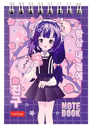 Блокнот А7 60л кл. "Неко-Тян аниме" мел.картон, гребень, ассорти 2987195