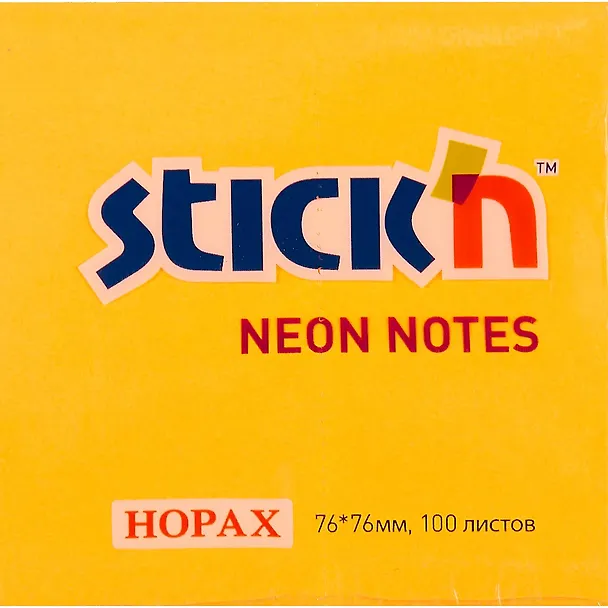 Блок для записей Stick`n Neon notes, оранжевый, 7.6 х 7.6 см 207940 — 2