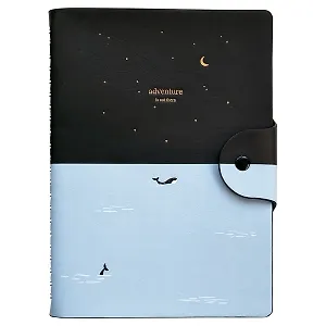 Тетрадь А5 96л кл. "Adventure" голубой, иск.кожа, мягк.переплет, тисн.фольгой, полускр.спираль, кнопка