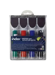 Маркеры для досок с магнитом и губкой Index, 4 цвета 3 мм