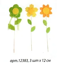 Декор " Цветы из соломки" (набор 3шт, 12 см) (12383)