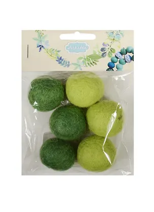 Набор бусин валяных из шерсти (3 см) (6 шт) (зел., салат.) (14-00941-J18) 2538472