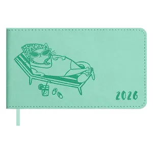 Еженедельник дат. 2026г. 64л 150x87 мм 150x87 мм "Виннер" мятный, кожзам, мягк.переплет, блинт.тиснение, офсет, карманный, горизонт, справ.мат-лы, закругл.углы, ляссе, инд.уп