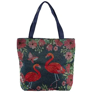 Сумка-шоппер на молнии Фламинго из цветов (43х40) (текстиль)