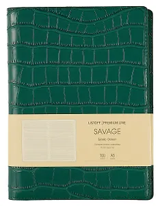Книга для записей А5 100л лин. "Savage. Изумрудный" евроспираль, иск.кожа, тонир.блок., тиснение серебр.фольгой, петля д/ручки, кармашки
