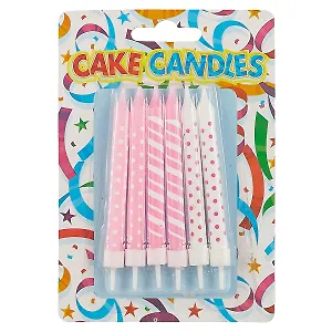 Набор свечей для торта Полоски и Точки (розовые) (6шт) (8см)
