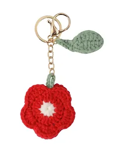 Брелок вязаный Цветок красный (текстиль) (9см) (12-4305-202507-KNIT1)