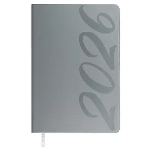 Ежедневник дат. 2026г. А5 176л "Софт-тач" серый, кожзам, тв.переплет, офсет, закругл.углы, ляссе, инд.уп