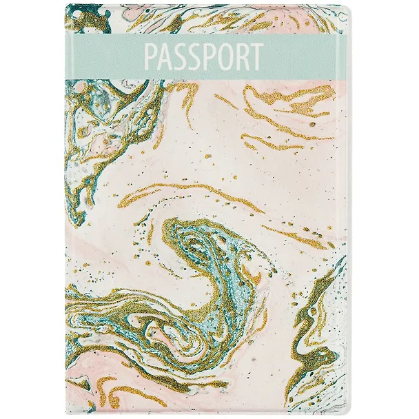 Обложка для паспорта Marble style (мрамор розовый с бирюзовым) (глиттер) (ПВХ бокс) (ОП2021-252) 2835347 — 1