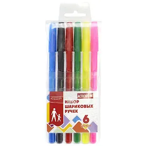 Ручка, шариковая, ACTION! Набор 6 цветов, 0,5 мм, полупрозр. корпус с упором ABP0604