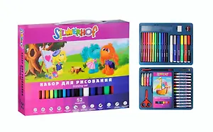 Набор для дет.творч. 52 предмета "Пушистики" (фломастеры, воск.мелки, карандаши, текстовыд., линейка, ножницы, ластик, точилка, мех.каранд., грифели) к/к, Silwerhof