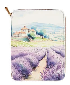Ежедневник-органайзер недат. А5+ 120л 175*225 "Наппа. Лавандовое поле" кожзам, тв.переплет, обл.поролон, тиснение фольгой, офсет, ляссе, папка-органайзер, застежка-молния, карман, ПВХ-коробка