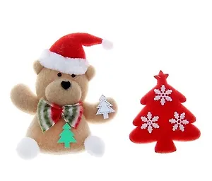 Подвеска текстиль красная (набор 2 шт) мишка,елочки 11 см 718509 (Сима-ленд)