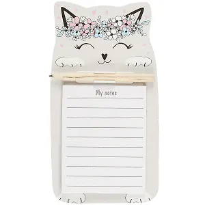 Блок для записей с карандашом 90*170 40л на магните "Котик в цветах", инд.уп., ассорти