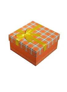 Коробка подарочная 15*14*7,5см, декор. бант, клетка, золото, картон, Хансибэг