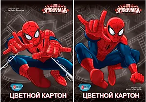 Картон цветной 08цв 08л А4 "Spider-man" 2цв металлиз., карт.папка, Disney