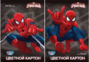 Картон цветной 08цв 08л А4 "Spider-man" 2цв металлиз., карт.папка, Disney — 228130 — 1