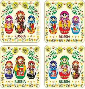Сувенир АКМ Набор плакеток Три матрешки, беж, 4 шт