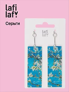 Серьги прямоугольные Винсент Ван Гог Ветка миндаля (7х2,5) (Lafilaf)