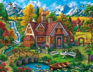 Алмазная мозаика "Дом с уютным двориком", 30 x 40 см, 32 цвета, Рыжий Кот (6+)