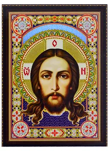 Алмазная мозаика на подрамнике Икона Спаса Нерукотворного (BH23) (30х40см) (c част.зап.) (блест.)
