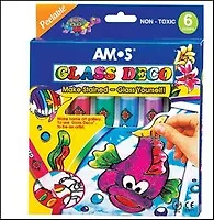 Набор, для детского творчества, Amos, Glass Deco, Краски витражные, Классика, 5 красок, 1 контур, 10,5 мл, в блистере