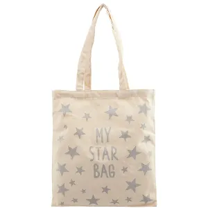 Сумка-шоппер My star bag бежевая, текстиль, глиттер-серебро, 40*32/35см СК2020-36