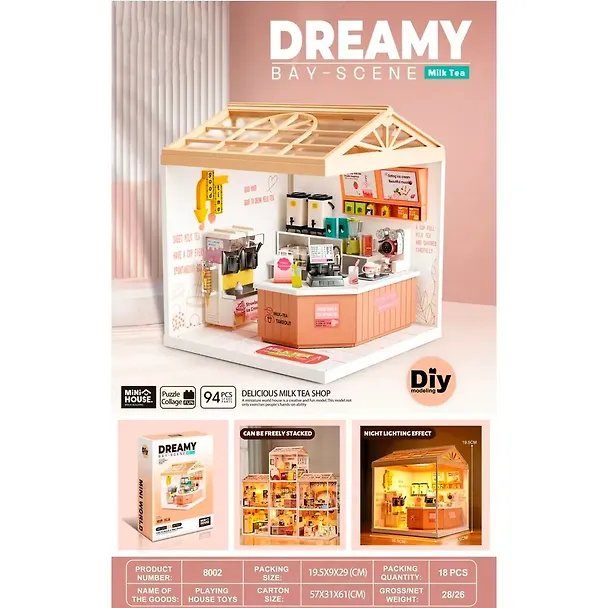8002 Конструктор интерьерный для детского творчества – сборный домик Fairy Care «Магазин вкусного чая с молоком», количество деталей - 94 (материалы: пластик, металл, картон), со световыми эффектами ( 3140302 — 2