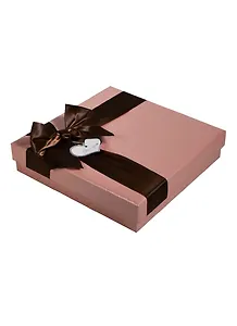 Коробка подарочная 19*19*4см, розовая с коричн. бантом, картон, Хансибэг