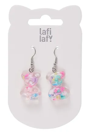 Сережки Мармеладные мишки прозрачные с цветными бусинками (2шт) (пластик) (12-48782-202405-AC7) (Lafilaf) 3048711