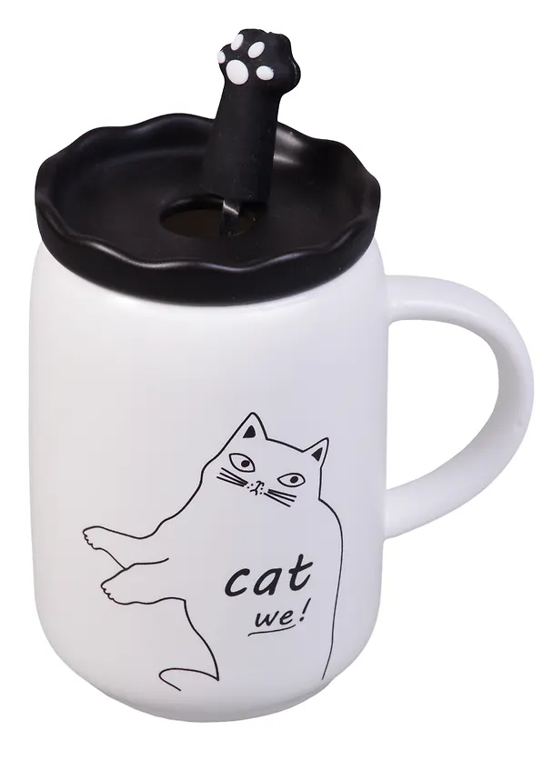 Кружка с крышкой и ложкой-лапкой Cat (керамика) (350мл) 2619257 — 1