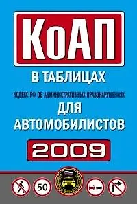 Книга Кодекс РФ об административных правонарушениях в таблицах для автомобилистов 2009 (мягк) (Автошкола) (Эксмо) ()