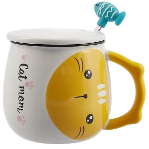 Кружка с крышкой и ложкой "Котик и рыбка", 420 мл