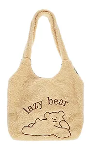 Сумка-шоппер плюшевая Мишка Lazy bear (бежевая) (40х36) (12-ZhenPin-2715)