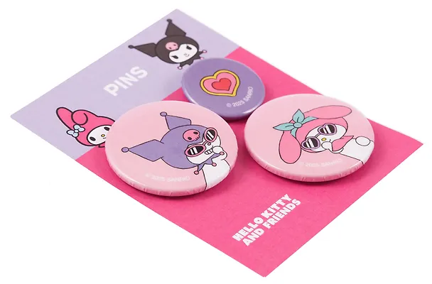Набор значков Sanrio Мордашки в очках (металл) (1 штука 25 мм, 2 штуки 38 мм) 3113092 — 2